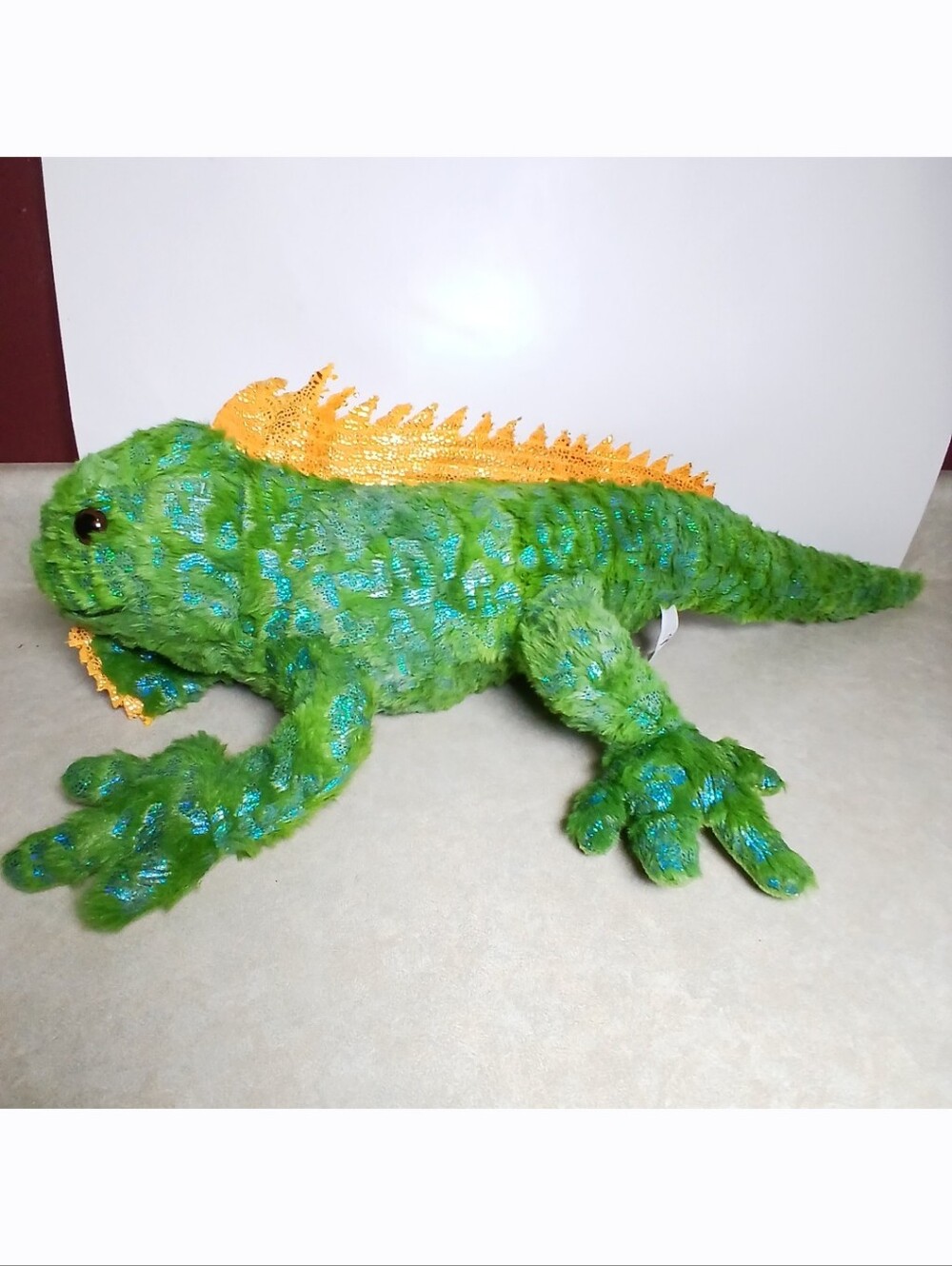 Walmart Large Sparkly Green Iguana 26" Plush Stuffed Animal Lizard Orange Crest
